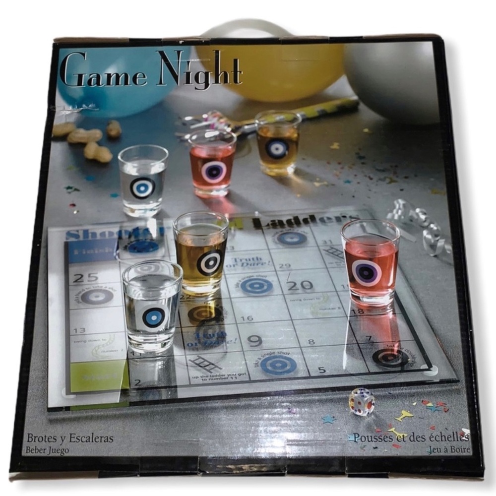 New Game Night 8 Piece Shoots and Ladders Glass Board Drinking Game Adults Party